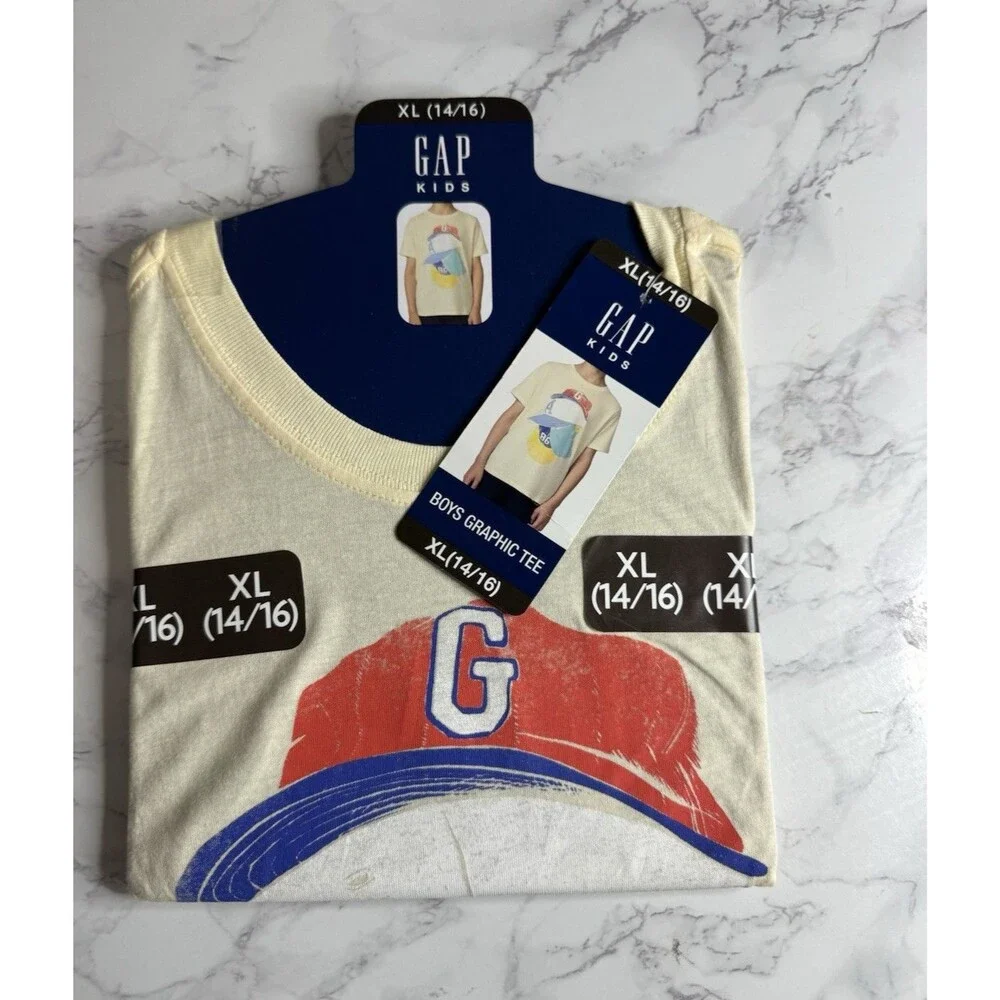 Gap Kids Boys Graphic Logo T-Shirt Yellow XL 14/16 Short Sleeve Crew Cotton